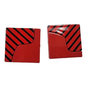 Vintage Black Stripe Square Stud Earrings Red